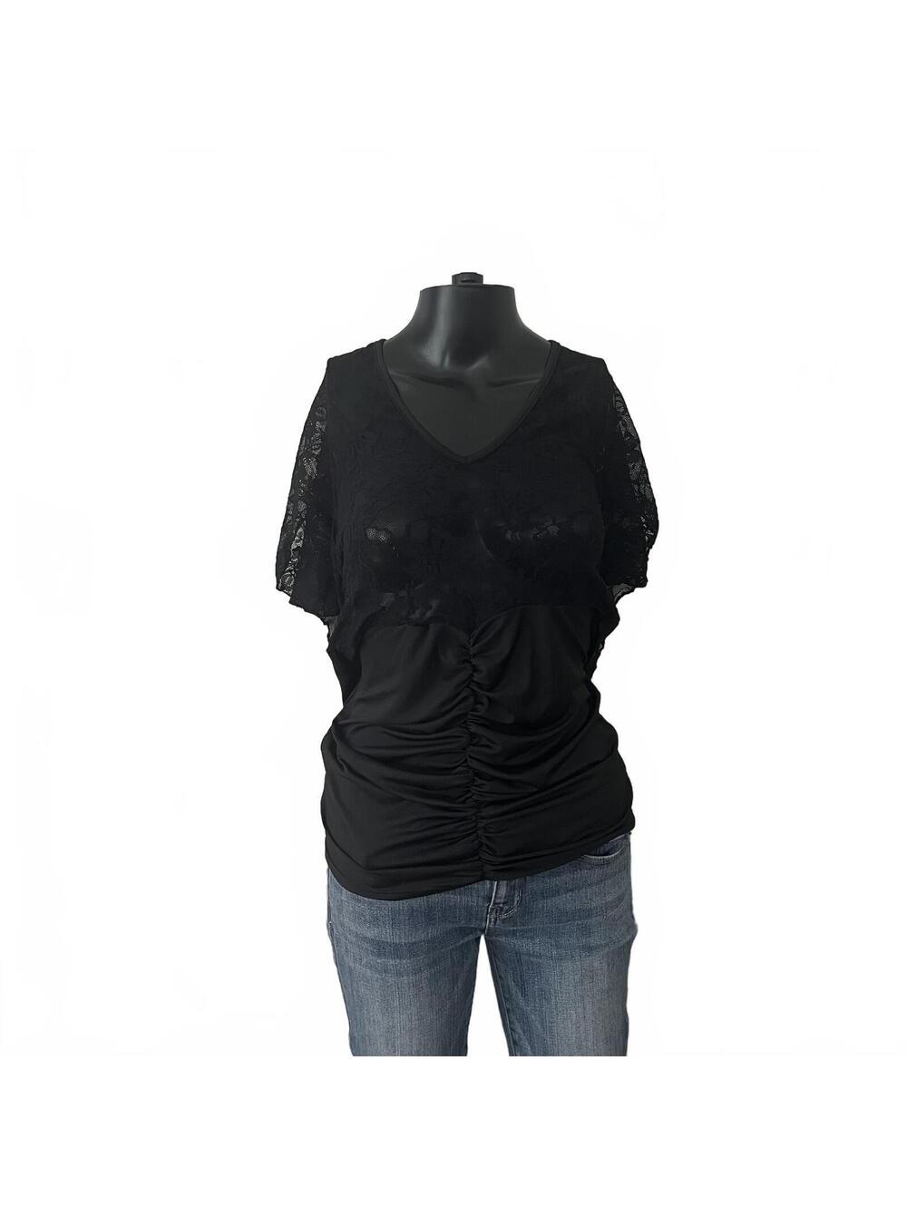 Spiral Black Lace Ruched Top
